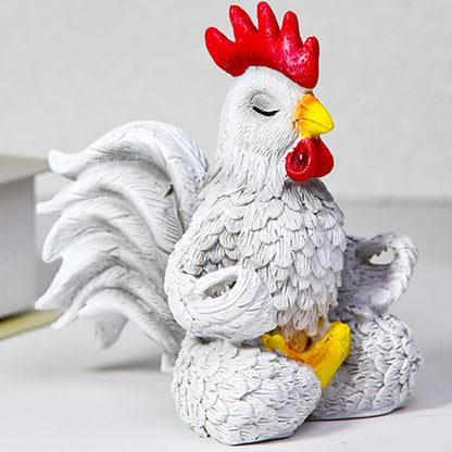 Regine Switzerland Funny White Rooster Statue - Handcrafted Resin Chicken Figurine in Yoga Pose | Vibrant Country Decor