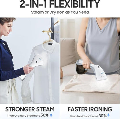 Lollair Handheld Clothes Steamer - 1200W, 20S Heat-Up, 250ml Capacity | 2-in-1 Design for All Fabrics