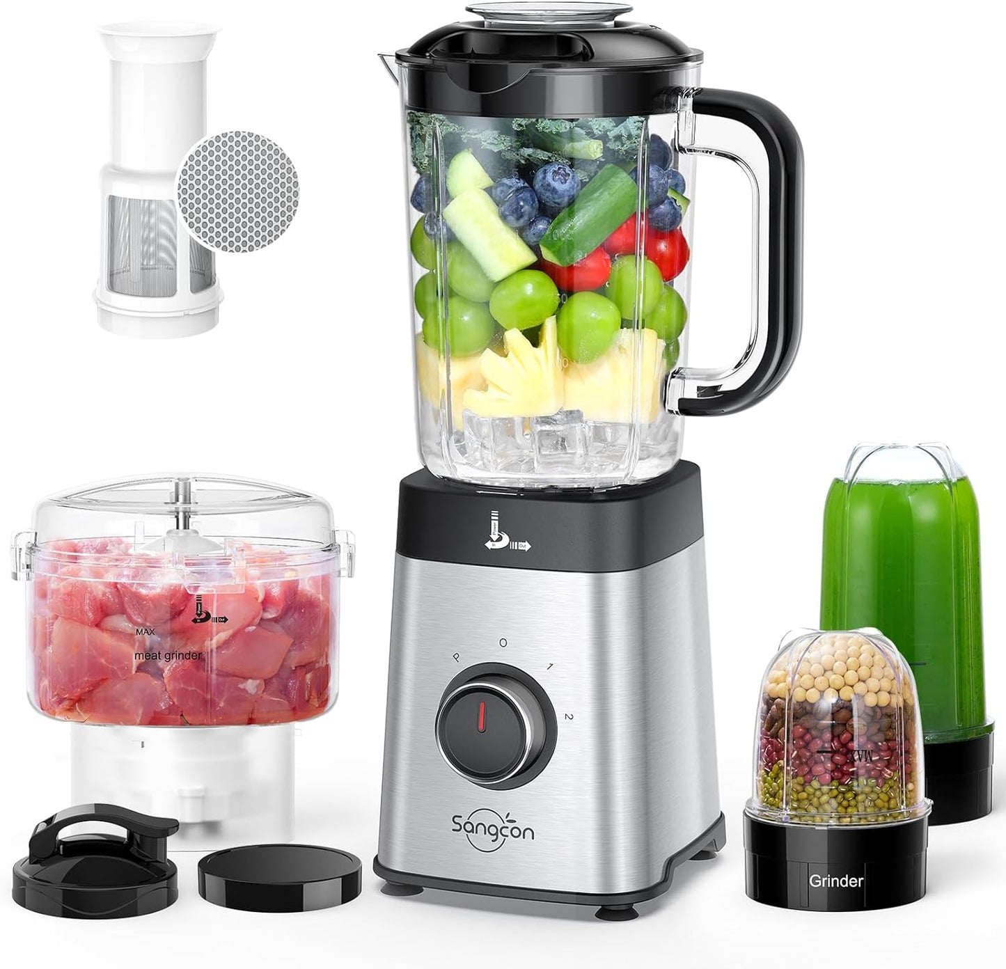 Sangcon 5-in-1 Blender and Food Processor Combo - Perfect for Shakes, Smoothies & Chopping | 40 oz Jar & 17 oz Cup