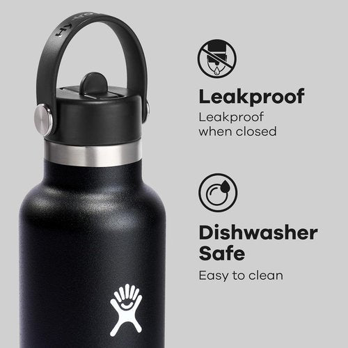 Hydro Flask Water Bottle - Insulated Stainless Steel - Leakproof Straw Lid, 24 Oz Black