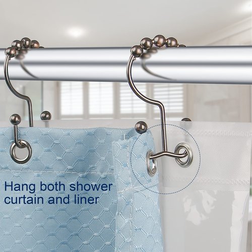 Gidse Shower Curtain Hooks,Sturdy Stainless Steel Double Sided Shower Hooks Rings for Bathroom Shower Curtain Rods Curtains Set of 12 Hooks - Bronze