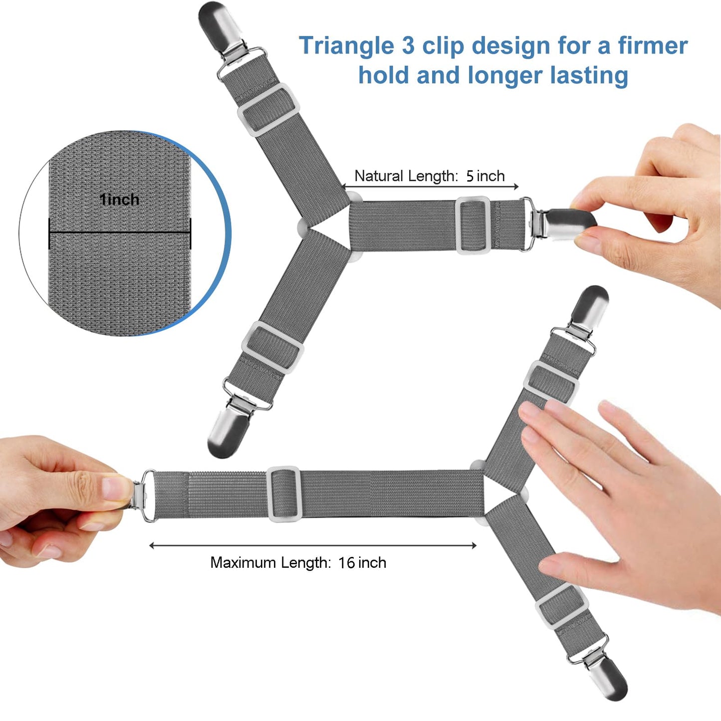 JBYAMUS Bed Sheet Straps, Easy to Install Bed Sheet Clips, Fitted Sheet Clips Sheet Fasteners, Say Goodbye to The Messy Sheets (Black-4 Pcs)