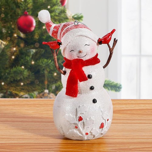 EZVYAO Snowman Figurines - Charming Resin Christmas Decorations for Home & Office | 4.7" Tall, Holding Cardinals