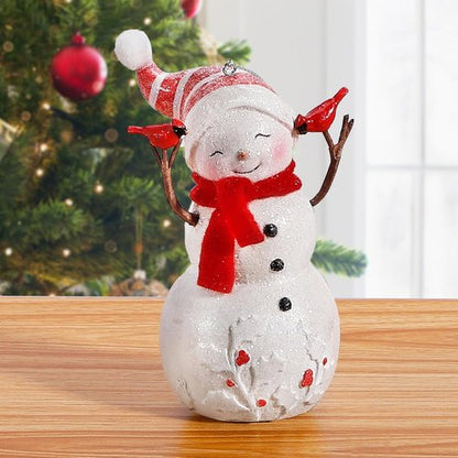 EZVYAO Snowman Figurines - Charming Resin Christmas Decorations for Home & Office | 4.7" Tall, Holding Cardinals
