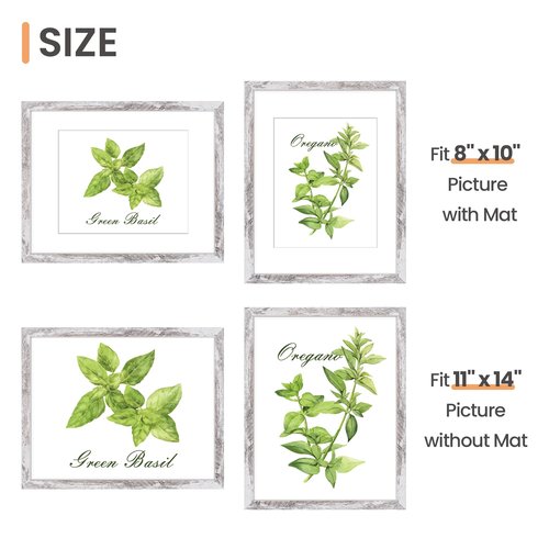 upsimples 11x14 Picture Frame, Display Pictures 8x10 with Mat or 11 x 14 Without, Wall Hanging Photo Frames, Rustic White, 1 Pack
