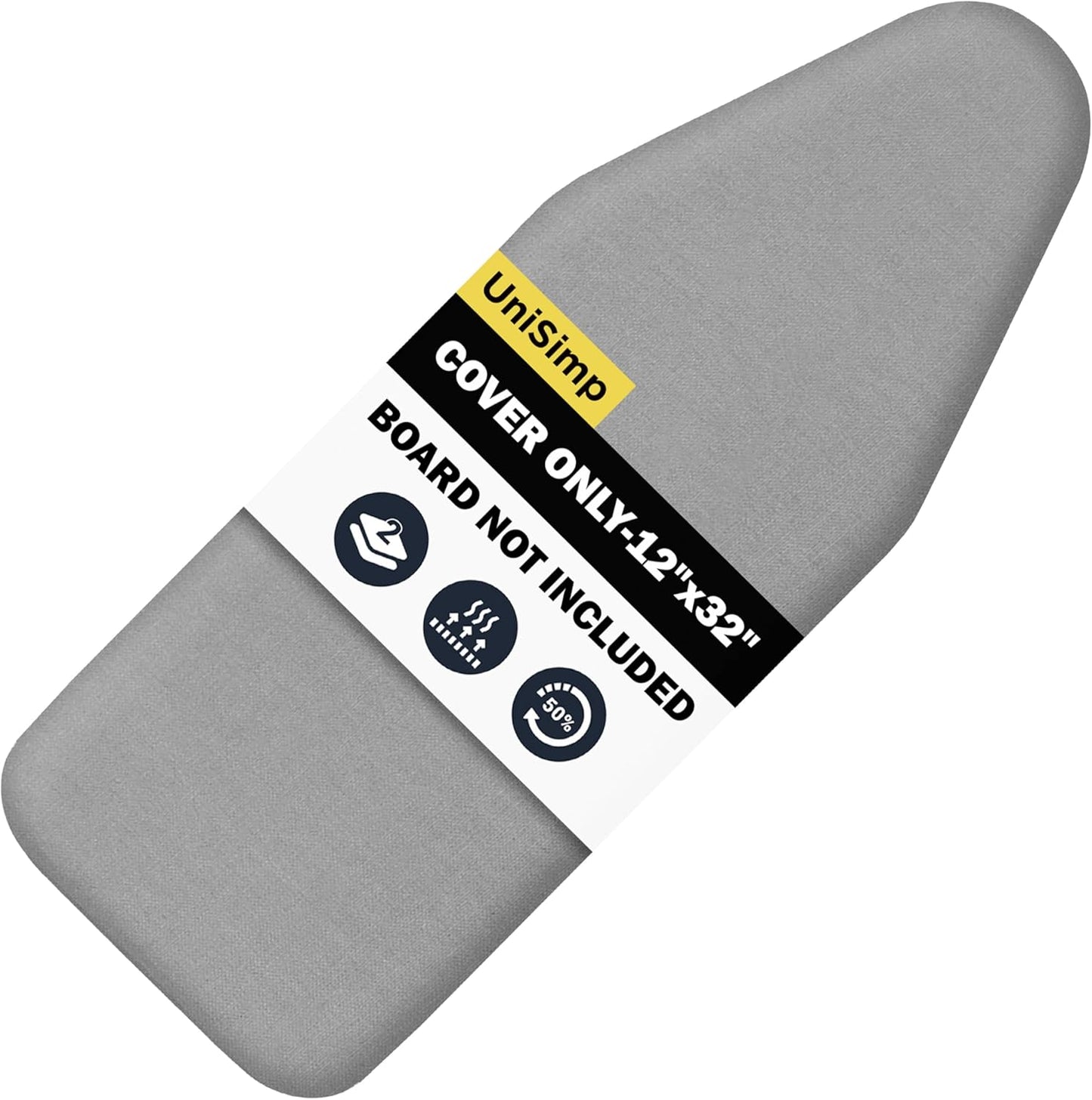 UniSimp Small Ironing Board Cover - Heat Resistant Cotton Canvas Pad | 12"x32" Gray Drawstring Design
