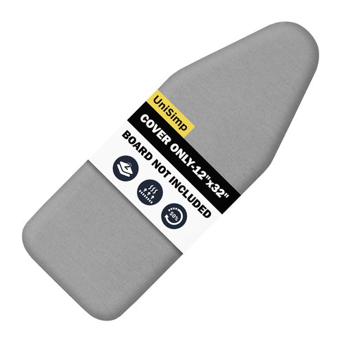 UniSimp Small Ironing Board Cover and Pad 12"x32" Small Iron Board Cover with Padding,Tabletop Mini Ironing Board Cover and Pad Small Size, Cotton Canvas, Heat Resistant, Drawstring Gray
