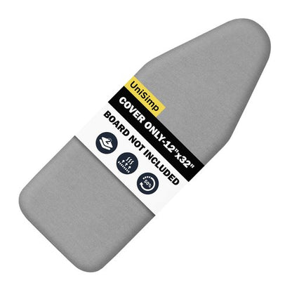 UniSimp Small Ironing Board Cover and Pad 12"x32" Small Iron Board Cover with Padding,Tabletop Mini Ironing Board Cover and Pad Small Size, Cotton Canvas, Heat Resistant, Drawstring Gray