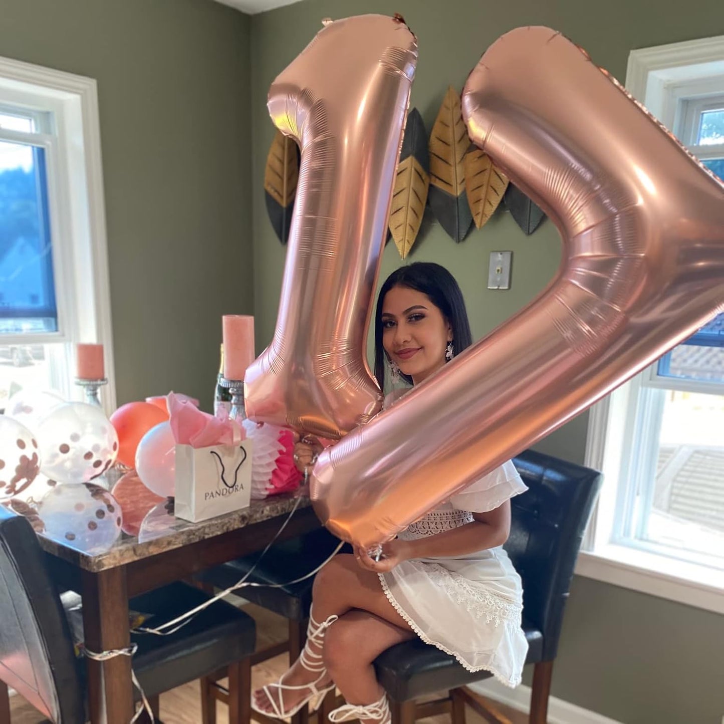 Rose Gold Number Balloons - 40-Inch Large Foil Mylar Number 7 - Self-Inflating for Birthday & Graduation Decor