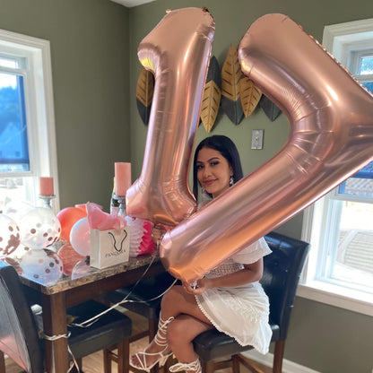 Rose Gold Number Balloons - 40-Inch Large Foil Mylar Number 7 - Self-Inflating for Birthday & Graduation Decor