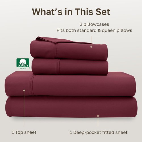 California Design Den Queen Size Bed Sheets Set - 100% Cotton, 400 Thread Count, Silky Smooth Sateen - Burgundy Red