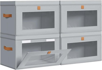 DIMJ Storage Bins - 4 Pack Large Fabric Closet Organizers with Lids & Handles | Collapsible Decorative Storage for Under Bed & Shelves