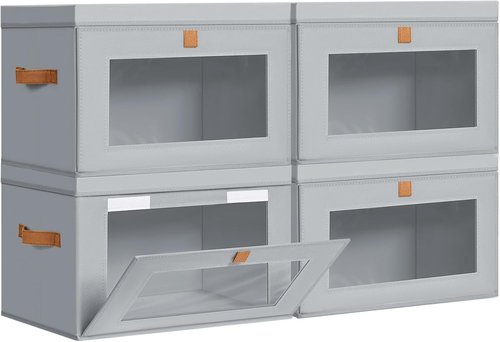 DIMJ Storage Bins - 4 Pack Large Fabric Closet Organizers with Lids & Handles | Collapsible Decorative Storage for Under Bed & Shelves