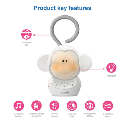 VTech Communications Myla The Monkey Baby Sleep Soother - White Noise Machine with 5 Sounds & Soft-Glow Night Light