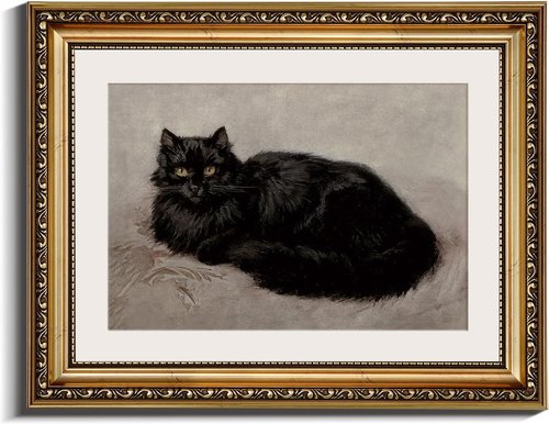 InSimSea Retro Gold Framed Wall Art - Vintage Black Cat Canvas Print | 11x14 Inch Home Decor