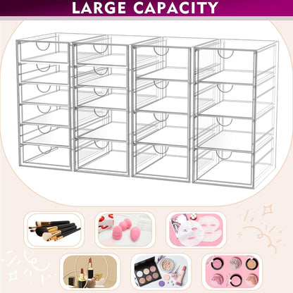 YFXCVSL Acrylic Makeup Organizer - 19 Drawer Clear Storage for Cosmetics & Beauty Supplies | Ideal for Vanity & Desk