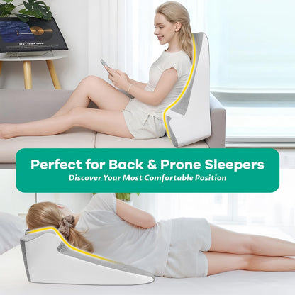 Skiennix Bed Wedge Pillow - Ergonomic Memory Foam Support for Sleep Apnea & Reading | Grey