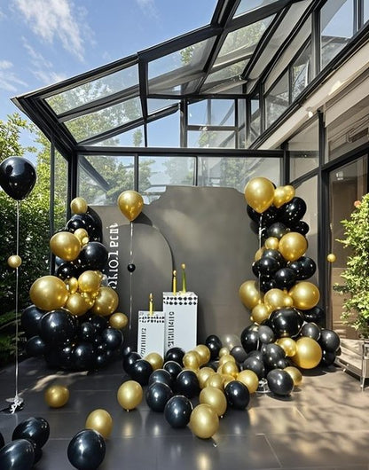 Black Balloons - 145-Piece Shiny Metallic Latex Balloon Arch Kit for Graduation, Halloween & Birthday Celebrations