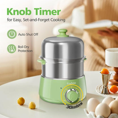 CACHOO 14-Egg Hard Boiled Egg Cooker - Rapid Stainless Steel Boiler with Timer & Auto Shut Off | Retro Green