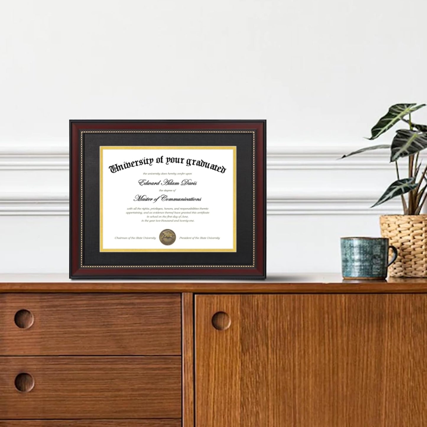 Upsimples 11x14 Diploma Frame - High Definition Glass, Mahogany with Gold Beads, Fits 8.5x11 Certificates
