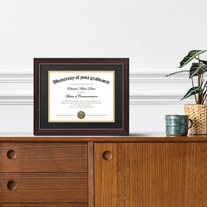 Upsimples 11x14 Diploma Frame - High Definition Glass, Mahogany with Gold Beads, Fits 8.5x11 Certificates
