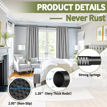 Tension Curtain Rod 51-165In(4.25-13.75Ft), Extra Long Outdoor Curtain Rod No Drilling for Window or Bathroom Patio, Adjustable Spring Shower Rod, Easy to Install Never Rust, Rod Diameter 1.26In-Black