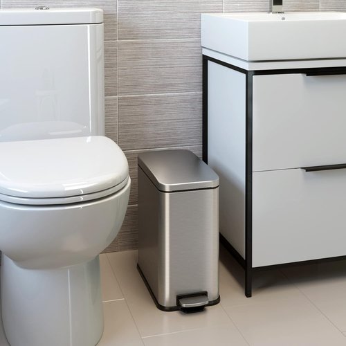 iTouchless 3 Gallon Stainless Steel Trash Can - Soft-Step Lid & Deodorizer | Fingerprint-Proof Silver Bin for Bathroom & RV