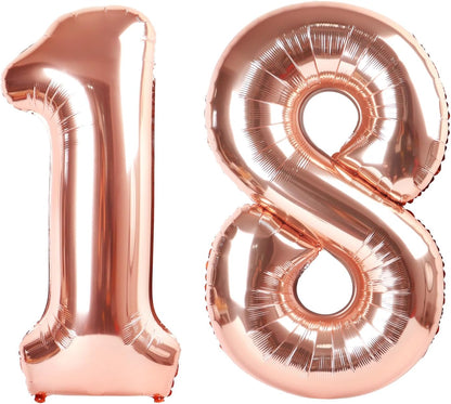 Rose Gold Number 18 Balloon - 40 Inch 18th Birthday Decoration for Men & Women