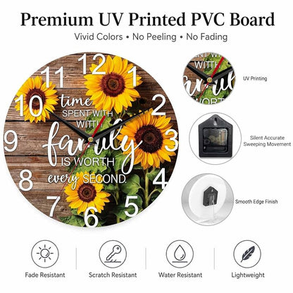 Sunflower Family Quote Wall Clock 10 Inch - Sunflower 1+10 Inch, Battery Operated
