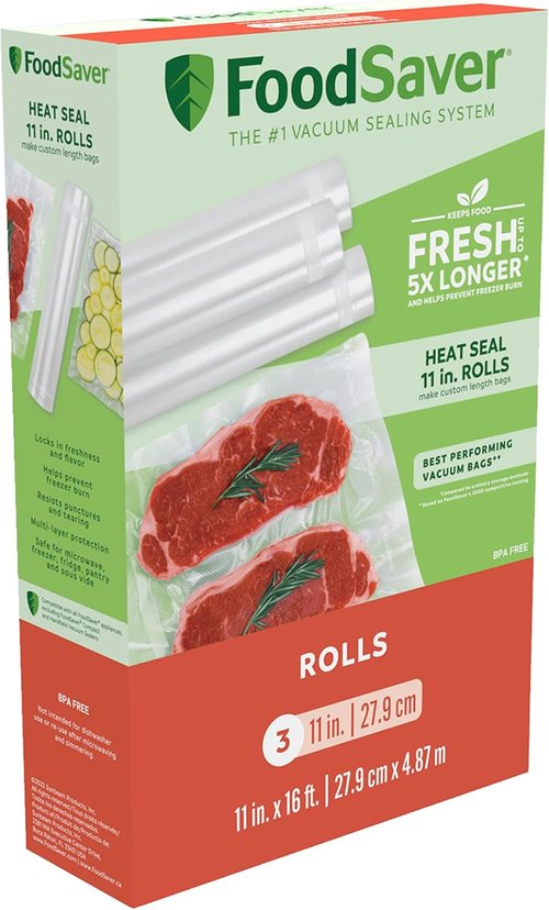 FoodSaver Vacuum Seal Roll - BPA-Free Multilayer Construction for Food Preservation | 11" x 16', 3 Pack