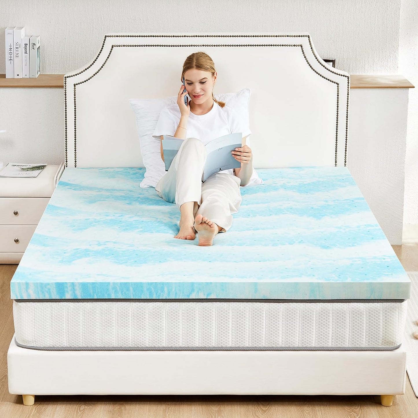 Sweetcrispy Memory Foam Mattress Topper - 2 Inch Thick Gel-Infused Cooling Pad for California King Bed