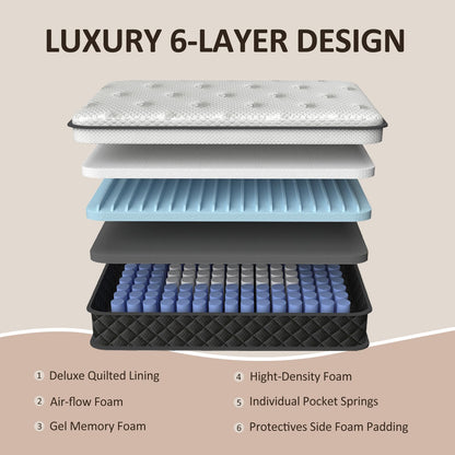 Vaeluna Queen Mattress, 12 Inch Queen Size Mattress in a Box, Hybrid Pocketed Coil Mattress, Medium Firm, Lumbar Support & Motion Isolation, Pressure Relief & Breathable Comfort