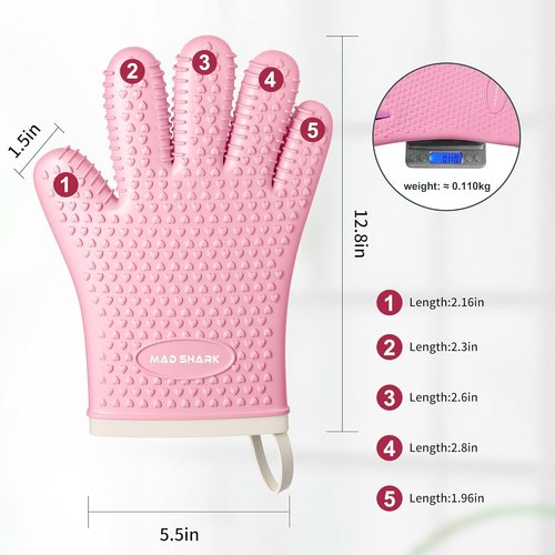 MAD SHARK Silicone Oven Mitts - Heat Resistant 450°F | Waterproof, Non-Slip, Cotton Lined - Pink