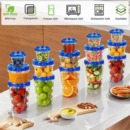 Skiennix Reusable Freezer Storage Containers - Airtight Twist Top Lids | 18 Pack, 34oz/17oz/4oz Sizes for Meal Prep