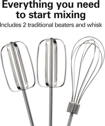 Hamilton Beach 6-Speed Electric Hand Mixer - Whisk & Beaters with Snap-On Storage Case, 250 Watts, White