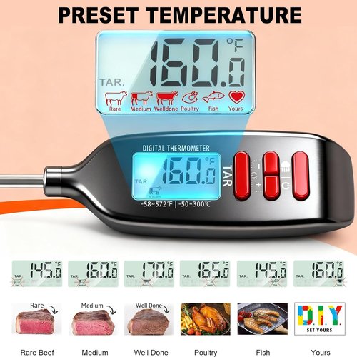 Antonki Digital Meat Thermometer - Smart Instant Read with Long Probe for Cooking & BBQ | Backlit Display Included