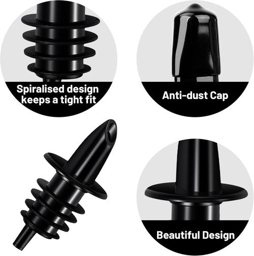 Liquor Pour Spouts for Bottles with Rubber Dust Caps, Classic Bottle Pourers with 3 Adapters for Alcohol, Olive Oil, Juices and Syrups Bottles, Bar Bartender Accessories, 3 Pack, Plastic