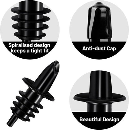 Liquor Pour Spouts for Bottles with Rubber Dust Caps, Classic Bottle Pourers with 3 Adapters for Alcohol, Olive Oil, Juices and Syrups Bottles, Bar Bartender Accessories, 3 Pack, Plastic