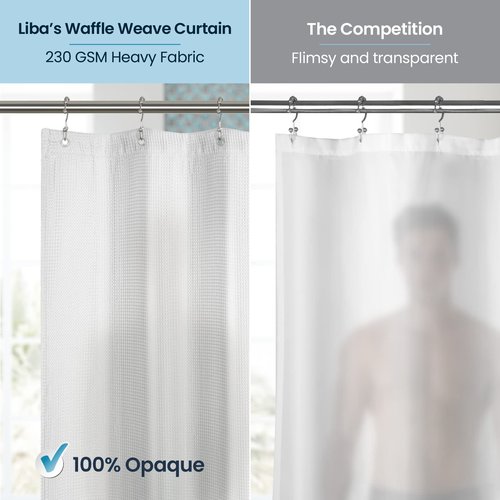 LiBa Waffle Weave Fabric White Shower Curtain, 72 W x 72 H Water Repellent & Heavyweight, Hotel Quality & Cloth Linen Shower Curtains Set and for Bathroom