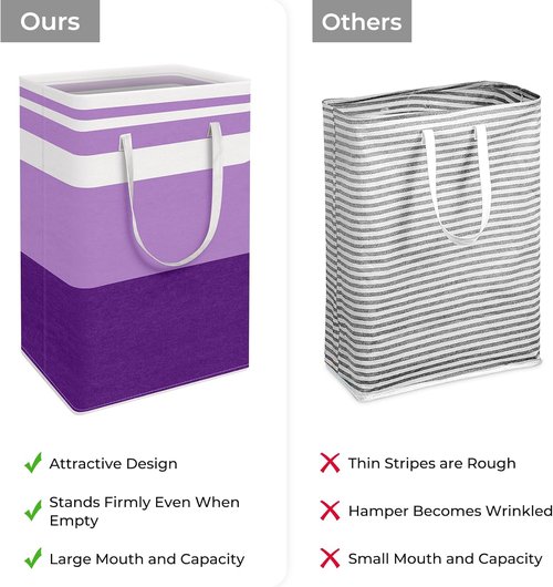 HomeHacks Large Waterproof Laundry Baskets - Collapsible Hampers with Reinforced Handles | 88L, Purple