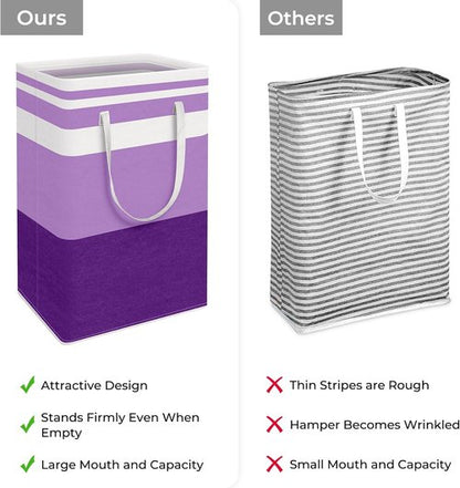 HomeHacks Large Waterproof Laundry Baskets - Collapsible Hampers with Reinforced Handles | 88L, Purple