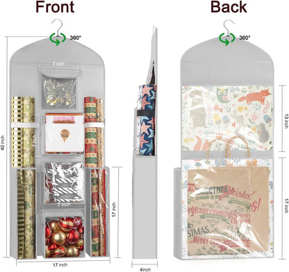 Woodoulogy Gift Wrapping Paper Storage - Double-Sided 40"x17" Grey Oxford Organizer | Perfect for Closet & Cabinet