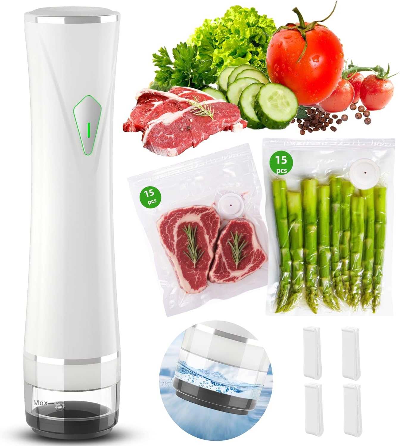 Skiennix Vacuum Sealer Set - Handheld Food Sealer with 30 Reusable Bags | Portable & Compact Design, Auto-Stop Feature