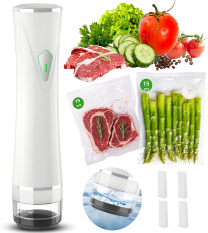 Skiennix Vacuum Sealer Set - Handheld Food Sealer with 30 Reusable Bags | Portable & Compact Design, Auto-Stop Feature