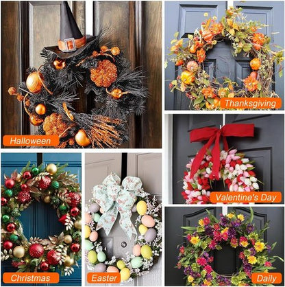 Btmooz Wreath Hangers - 2 Pack Metal Over The Door Hooks for Halloween & Christmas | 12" Black Design