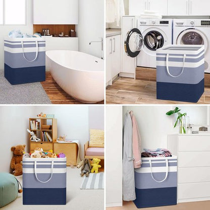 HomeHacks Large Waterproof Laundry Basket - Collapsible Tall Hamper with Extended Handles | 100L, Blue