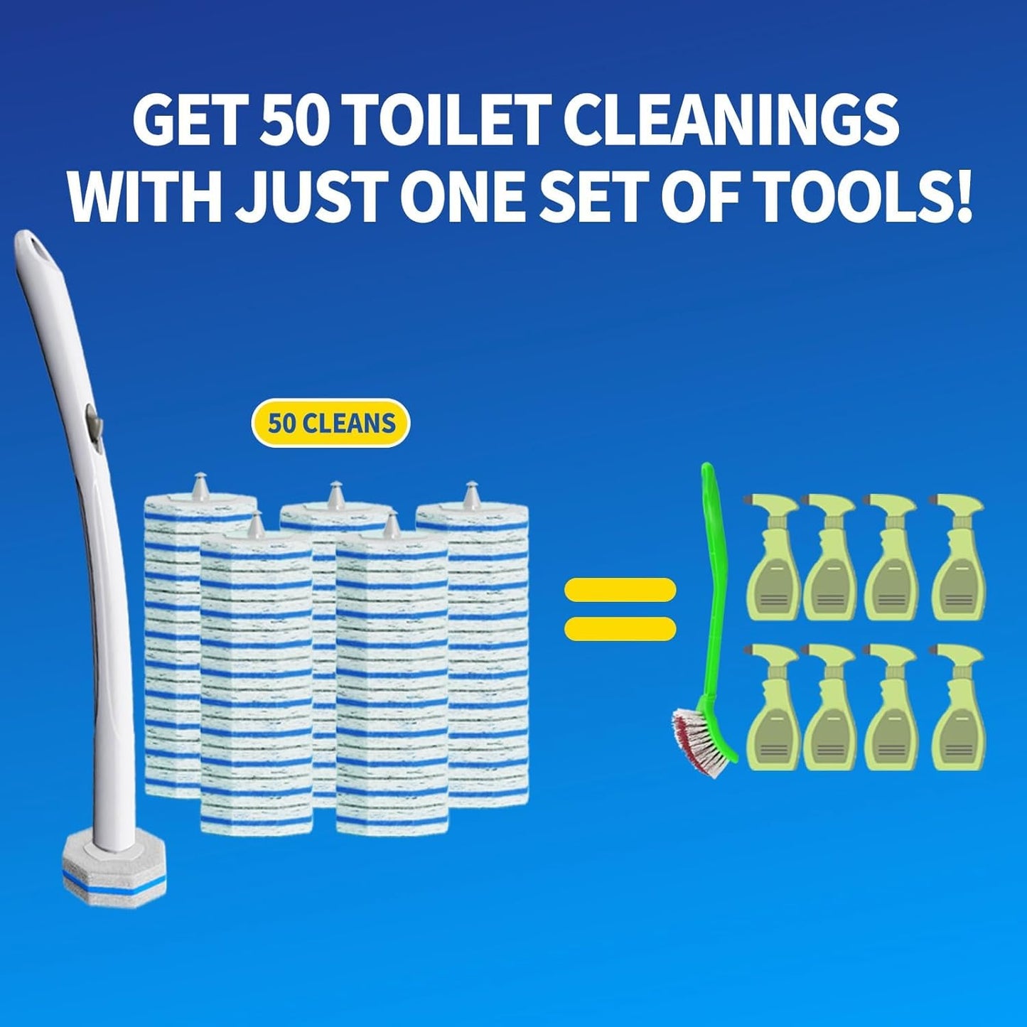 Skiennix Disposable Toilet Brush Cleaning System - 50 Refill Pads & Wall-Mounted Holder for Easy Maintenance