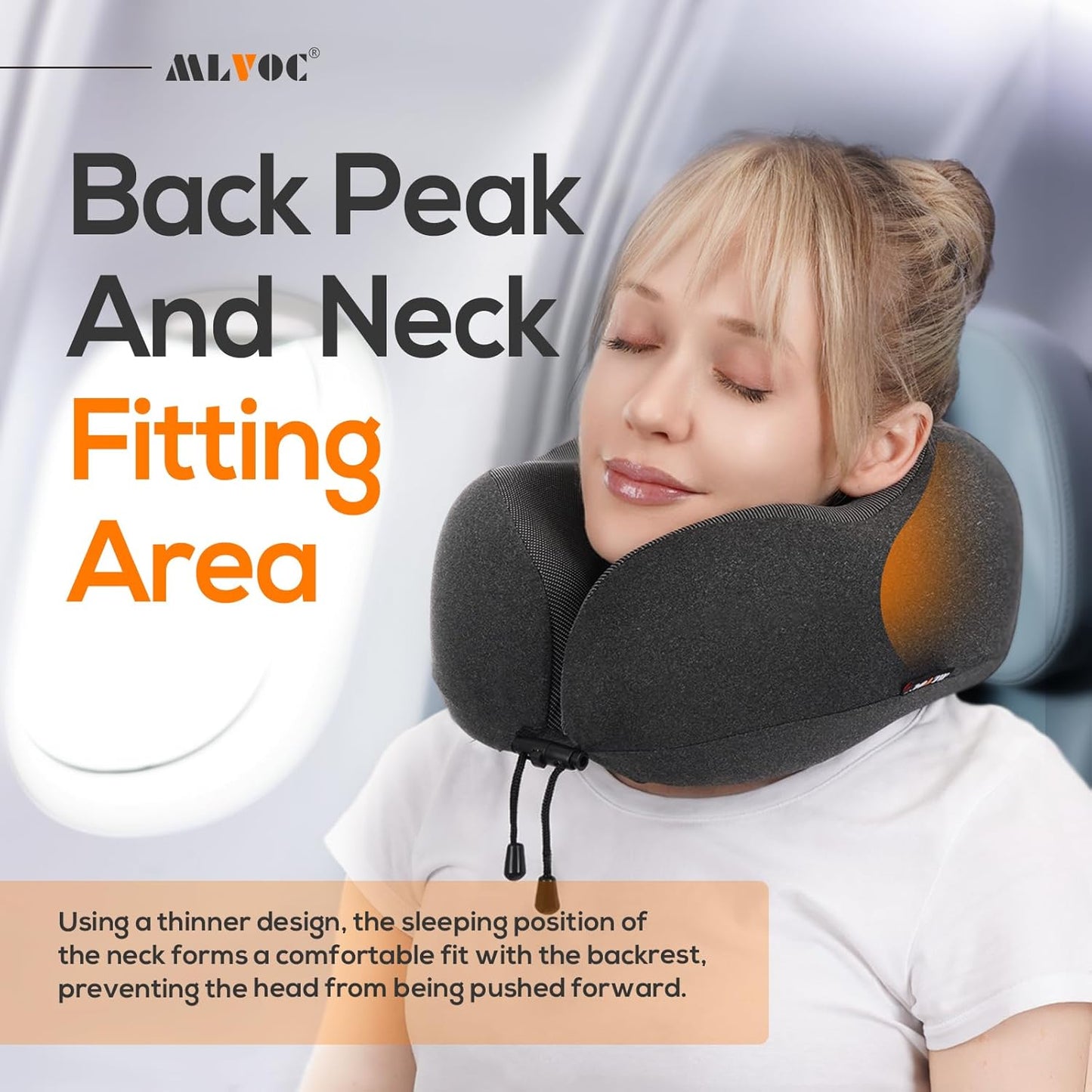 MLVOC Travel Neck Pillow - Upgraded 100% Pure Memory Foam for Airplane Comfort | Includes 3D Eye Mask & Earplugs, Black