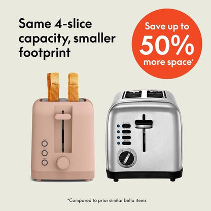 Bella 4-Slice Slim Toaster - 10” Long Slot with 6 Shade Settings & Auto Shutoff | Blossom Color
