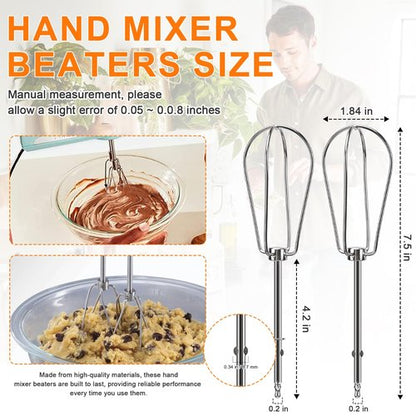 Hand Mixer Beaters Replacement for Cuisinart CHM Series, Stainless Steel Beater, Whisk, Dough Hook, Blending Rod Attachments Parts for HM-90S HM-50 HM-70 CHM-3 CHM-7PK 9 7 5 3 Mixers Blender - 6 PCS
